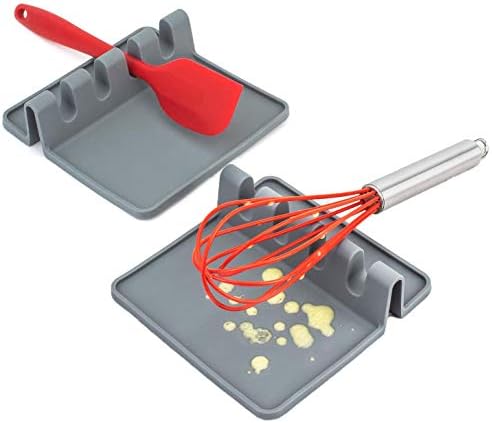 Kitchen Utensil holder with Drip Pad for countertop,Spoon rest Sillicone tools Ladle Spoon Spatula knife and fork Heat-Resistant kitchen tools and gadgets(2 pack)