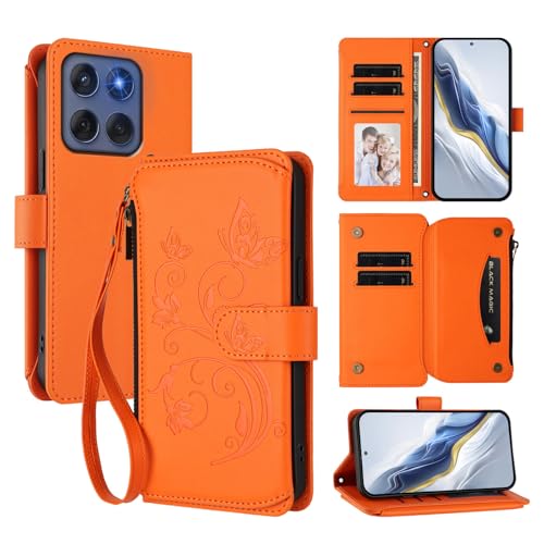Cover Compatibile con Motorola Moto G56 5G G66J G66Y Cordinoã€5 Portacarteã€ã€Portafoglio a cernieraã€ã€Chiusura magnetica〠Stand Flip Custodia Orange