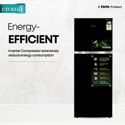 Image of CROMA 259L 3 Star Inverter Frost Free Double Door Refrigerator (CRLR260FFD259606, Black Uniglass) 2022 Model