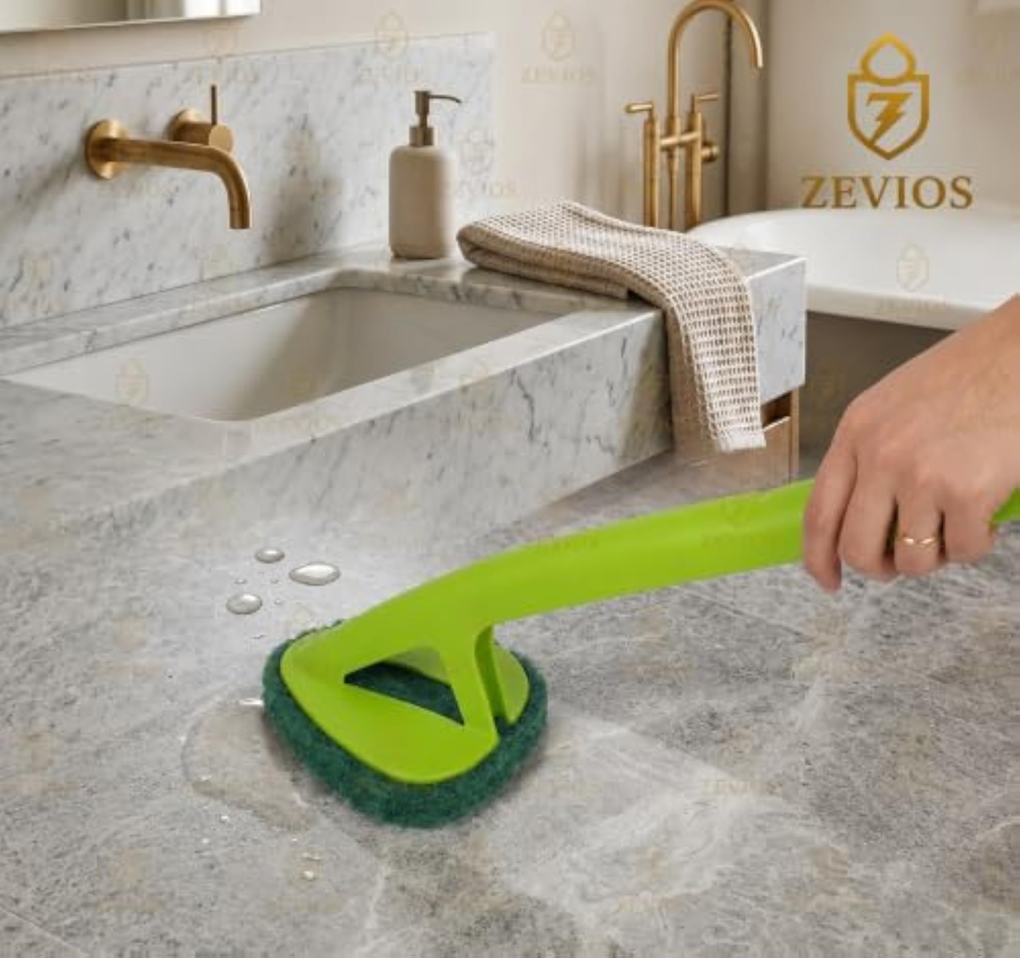 Long Handle Tile Scrubber Brush with Sponge