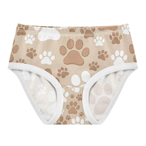 Toddler Panties, Dog Paw Prints Brown White Cotton Girls Underwear, 2–8 Years