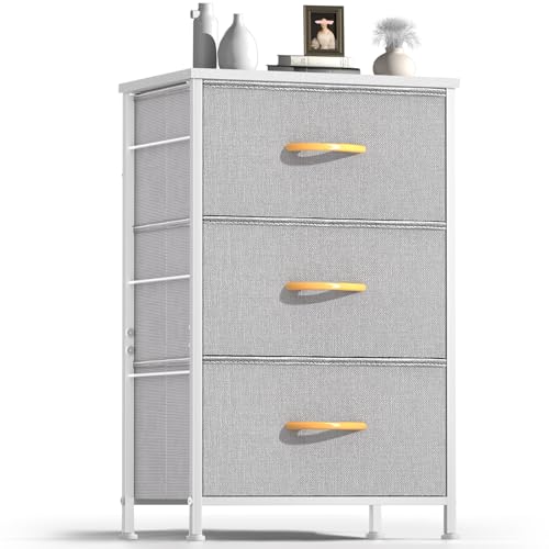 ROMOON Dresser for Bedroom, 3 Chest of Drawers, Fabric Nightstand with Organizer Storage Drawers, Small Closet Dresser for Bedroom, Closet, Entryway, Hallway, Nursery Room (Grey)