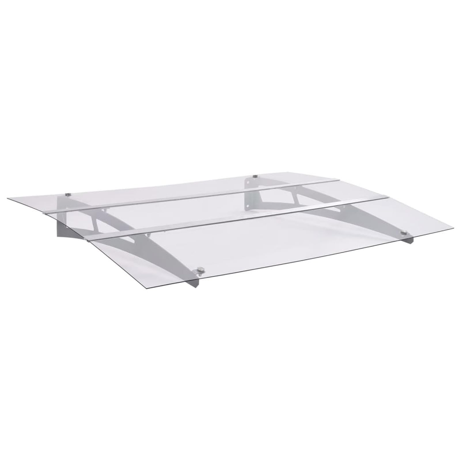 Daszek drzwiowy PET 150 x 90 cm srebrny-przezroczysty, rama stalowa i aluminiowa | Odporny na warunki atmosferyczne dach PET, odporna na korozję rama stalowo-aluminiowa, łatwy montaż z akcesoriami
