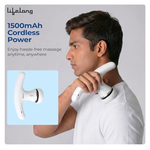 Image of Lifelong Flathead Massager | Rechargeable Body Massager for Pain Relief | 4 Special Heads for Targeted Therapy | 4 Speed Levels | Full Body Electric Percussion Massager for Adults & Children | White