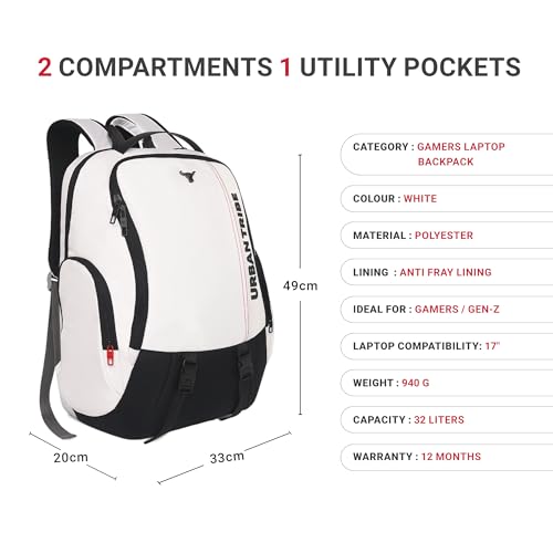 Image of URBAN TRIBE Gamzo 35L Gamers Laptop Backpack for every Genz Z | Fits 17 Inch Laptop | RGB-Ready Gaming Backpack | Anti-Theft, RFID Safe, Shockproof, Weather-Resistant | USB-C Charging, Travel Bag