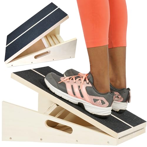 flybold Slant Board Calf Stretcher - Adjustable Incline Boards for Achilles, Non Slip Calf Stretch Board Includes Spiky Massage Ball for Foot Health and Resistance Tube for Plantar Fasciitis