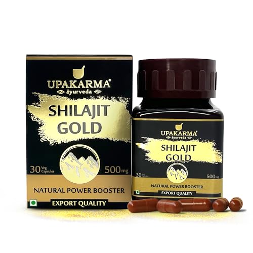 Image of Upakarma Shilajit Gold 30 Capsules | Contains Gold | For Power, Stamina, Muscle Growth & Energy | Ashwagandha, Gokshura, Kali Musali & Other Action Herbs (Pack of 1)