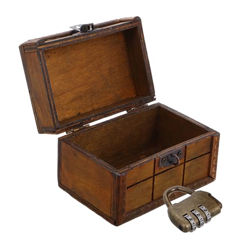 FRCOLOR Caja Cofre Del De Madera Con Cerradura Cofre Con Candado Del Con Cerradura Pequeño Del Del Con Candado Metal Chocolate