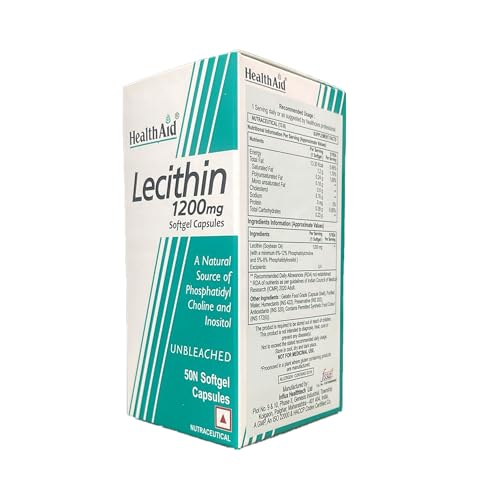 Image of HealthAid Lecithin 1200mg - 50 Softgel Capsules | Non-GMO Lecithin Supplement | Supports Brain Function, Liver Health, Fat Metabolism & Digestive Wellness