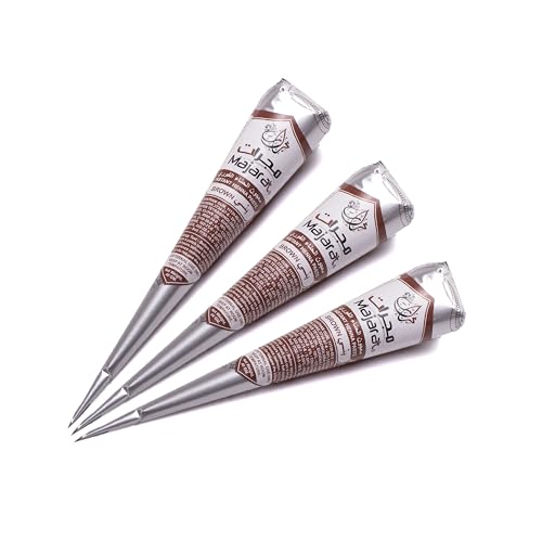 Majarat Instant Henna Cones (Pack of 3) 40g Each | Brown Colour | 10-Minute Fast Application | Water-Permeable & Halal-Friendly for Wudu/Ablution