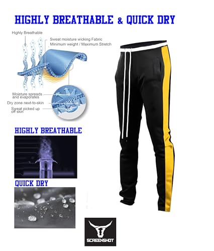 Image of SCREENSHOT Screenshotbrand Mens Hip Hop Slim Fit Track Pants - Athletic Jogger Bottom with Side Taping