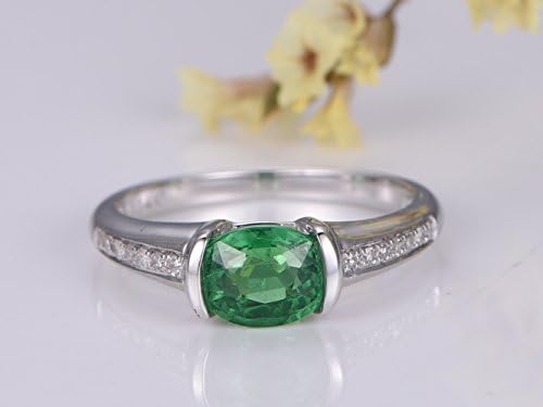 5x7mm Oval Cut Natural Tsavorite Engagement Ring 14k White Gold Wedding Band Bridal Promise Ring Diamond Band Simple Style