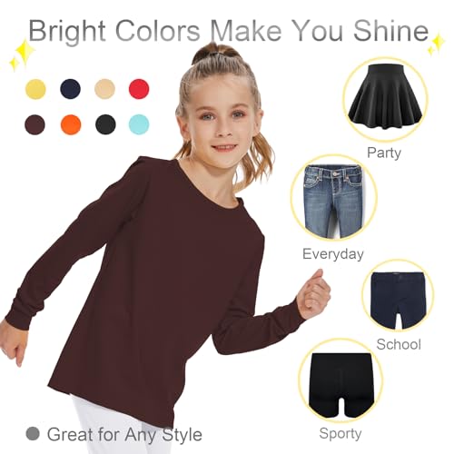 Image of 3T 4T 5T to 12 Years Girls Long Sleeve Shirts Kids Cotton T-Shirt Toddler Basic Crew Neck Top