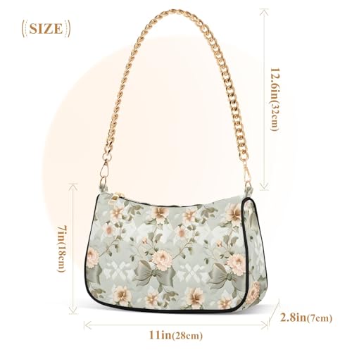 Clutch Shoulder Bags Tote Evening Purse Handbags for Women Flowers Pale Green Hobo Bags with Zipper Closure3