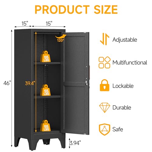 Image of 46 inchH Black Metal Locker Set of 2,Small Locking Cabinet with 1 Door and 2 Adjustable Shelves For Employees,3 Tier Small Storage Cabinet with Detachable Legs for Kitchen, Office,School,Gym,Easy Assembly