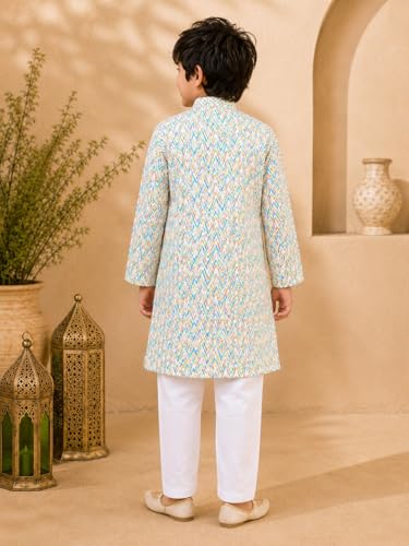 Image of superminis Boys Cotton Golden Embroidery Printed Full Sleeves Kurta with Pyjama Ethnic Wear Set