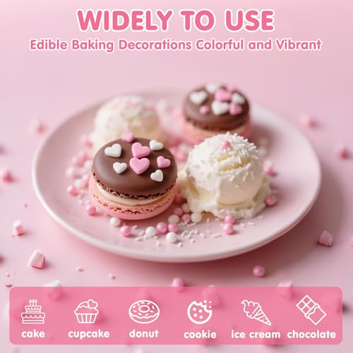 Image of Edible Heart Sprinkles for Cake Decorating,White Pink Pearl Sugar Jimmies Mix Size 130g /4.58oz,Baking Candy Decorations,Cupcake Toppers,Cookie Donuts Ice Cream Dessert Decorating,Wedding Birthday Party Supplies