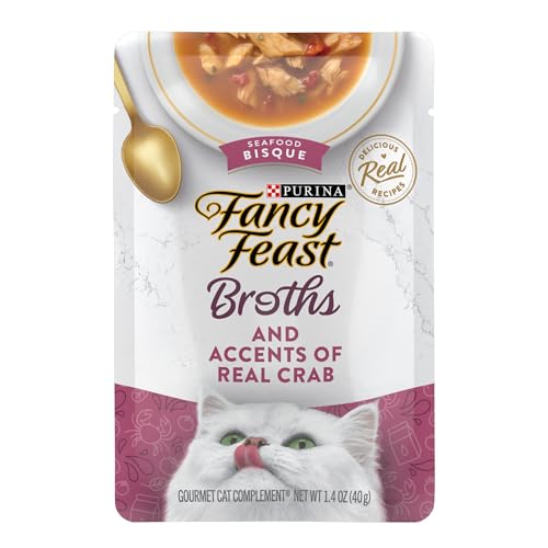 PURINA Fancy Feast Lickable Wet Cat Food Broth Topper Seafood Bisque and - (16) 1.4 oz. Pouches - image 1