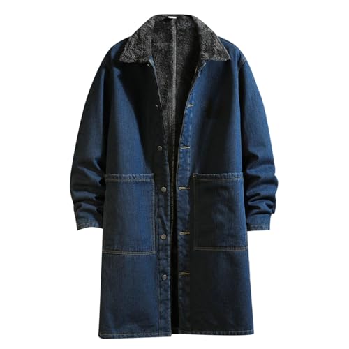 Mens Winter And Autumn Loose Casual Denim Trench Coat Long Coat Zip up Sweatshirts for Men Men Jackets