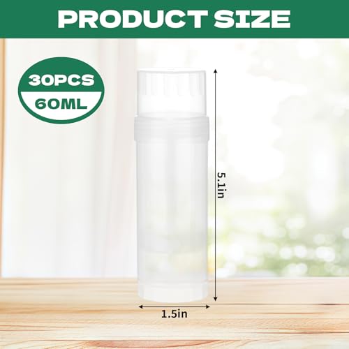 30 Pcs 2oz Empty Deodorant Containers Twist up Filling Stick Plastic Deodorant Container Refillable Plastic Deodorant Holder Tube for Homemade Deodorant DIY Lipstick Crayon Solid Lotion Bars,Clear2