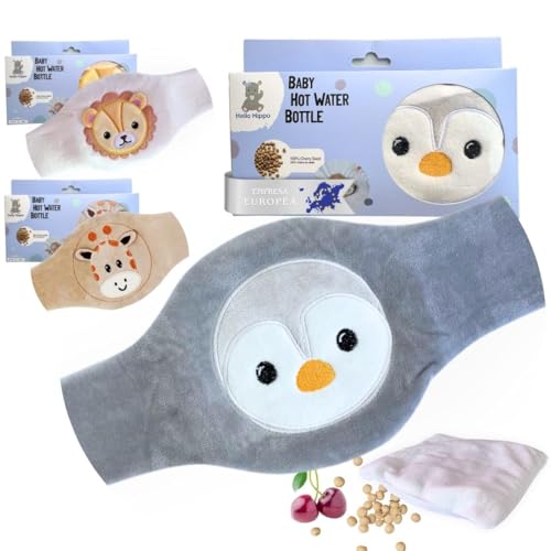 Hello Hippo - Saco de Semillas de Cereza para Bebé - Cinturón Anticólicos con Calor Seco, Microondas o Horno, Hipoalergénico y Lavable (Pingüino)