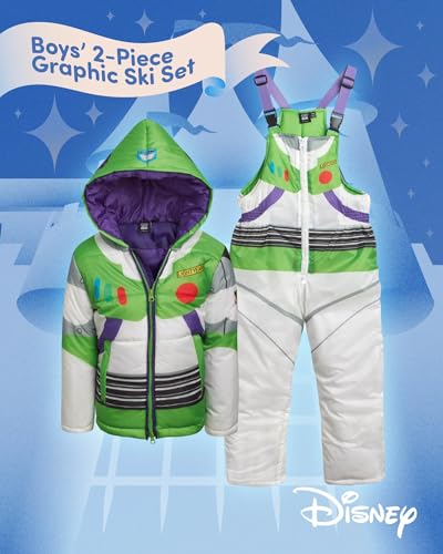 disney toddler boys snow suit set - 2 piece toy story mickey mouse cars insulated winter jacket and ski bib overalls for boys