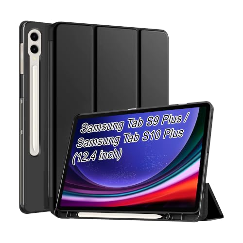 Image of CEDO Smart Case for Samsung Tab S9+ Plus / S10+ Plus (12.4 in) Tri-Fold Flip Folio Cover | Pencil Holder | Auto Wake-Up /Sleep Mode | Multi View Angles Stand TPU Backcover (Black)
