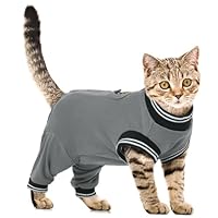 PUMYPOREITY Katzenbody mit Beinen, Body Katze Nach Op Rüde leckschutz Katze kastration Katzenbody Hinterbeine Bandage Katze Hinterbeine Katzenschenkel Schutz(Grau, M)