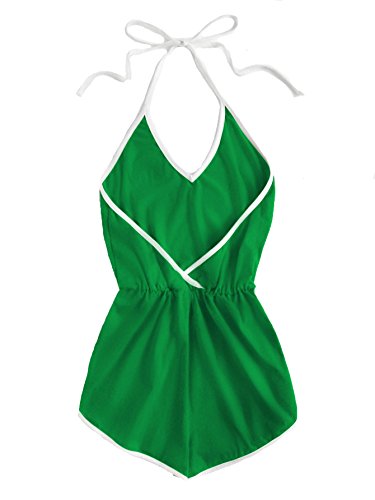 Sweatyrocks Women's Halter Sleeveless Short Jumpsuit Rompers Backless Playsuit Green S #TOP1