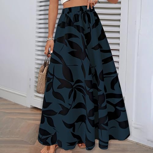 Women 2025 Summer Spring Boho Floral Maxi Skirts Casual Elastic High Waist Flowy Swing a Line Boho Beach Long Skirt2