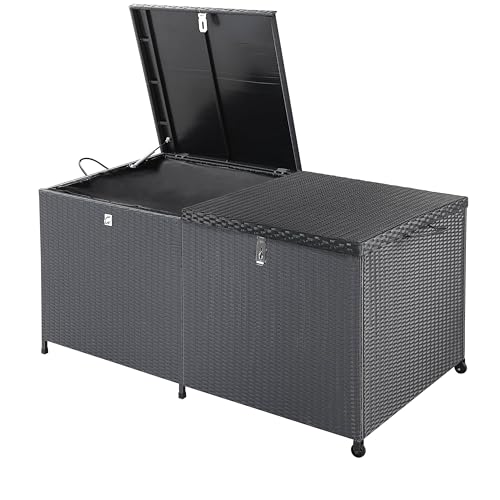 Casaria Coffre de rangement extérieur en polyrotin XXL - Noir - 625 litres avec roulettes - Malle...