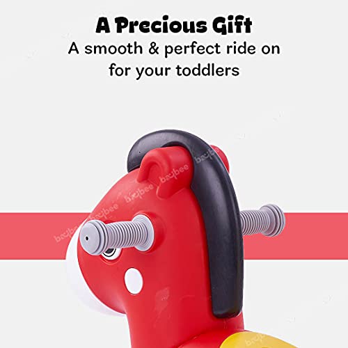 Image of BAYBEE Giraffe Horse Rider for Kids, Ride-On Kids Car with Shape Sorting Activity Kids Toys & Storage | Push Car Rider with Smooth Wheels Baby Car Suitable for 1-3 Years Boys Girls (Red)