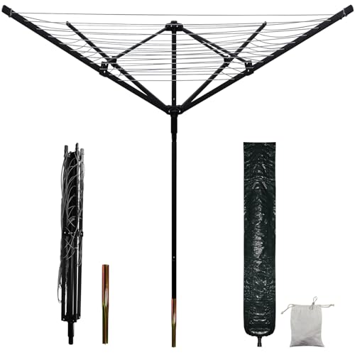 Umbrella Clothesline Outdoor with 40 Pegs, 4 Arms 12 Lines