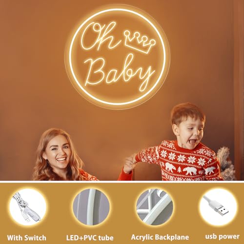 Image of Oh Baby Neon Sign for Wall Decor,Neon Oh Baby Sign Dimmable USB Powered, Oh Baby Light Up Sign for Baby Shower Decorations, Birthday Party, Wedding Decor, Warm White