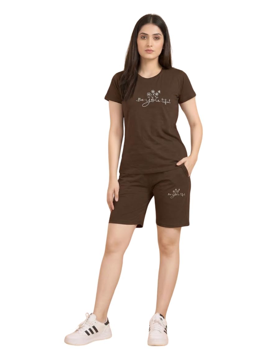 Women's Smile Print T-Shirt and Shorts Co-ord Set, Sage Green, Casual Loungewear-image-3