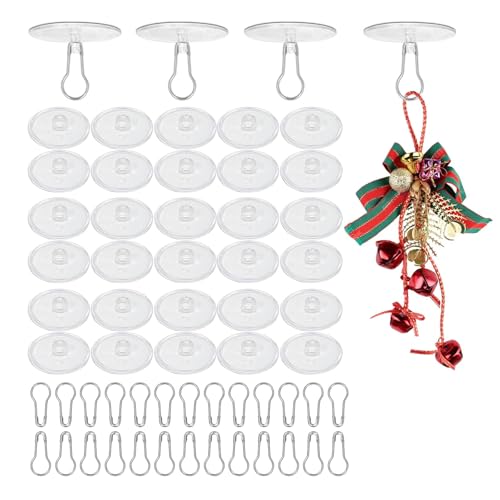 LANGNIDORIS 30 Stück 30MM Transparente Deckenhaken Selbstklebend Deckenhaken Ohne Bohren klebehaken decke mit 30 PCS Eisenklammern für Weihnachten Halloween Dekorationen
