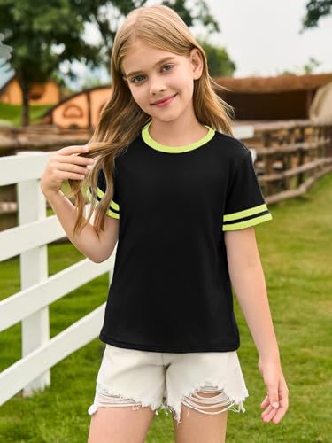 Image of Haloumoning Girls Short Sleeve T Shirts Kids Summer Crewneck Color Block Tops Fashion Tees 5-14 Years