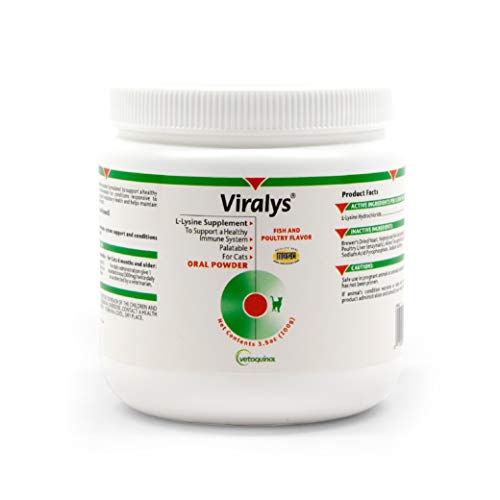 Vetoquinol Viralys Daily L-Lysine Powder for Cats and Kittens, Fish Flavored Lysine Supplement for Cats and Kittens to Support Immune Health, Normal Eye Function and Respiratory Health, 100gm