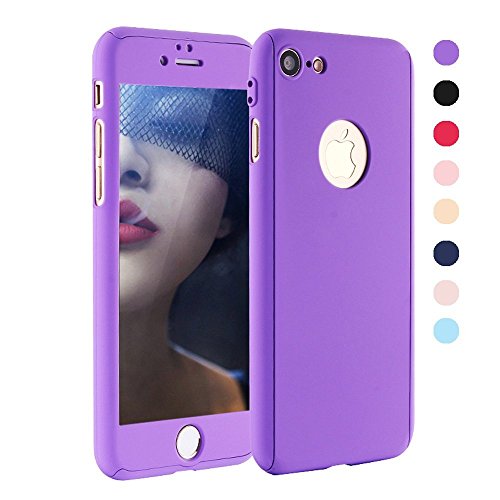 iPhone 6 Plus Case - GreenElec [Ultra-thin] 360 All Round Protective - Hard Hybrid Plastic Slim Cover Case with [Tempered Glass Screen Protector] for iPhone 6 Plus / iPhone 6S Plus (Purple)