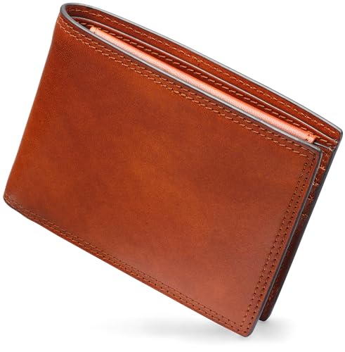 Bosca ITALIA, Credit Card Men's Leather Wallet with I.D. Passcase Made In Italy, Dolce Leather Collection Amber 7