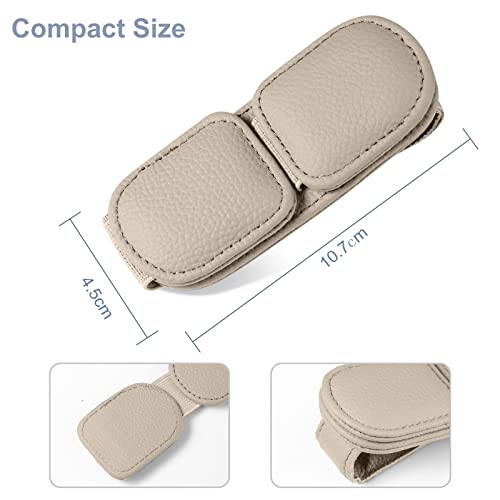 Jeyoon 2 Pieces Sunglasses Holder For Car Sun Visor, Magnetic Leather Sunglass Holder Eyeglass Hanger Clip For Car Sun Visor,Eyeglass Mount With Double-Ends Card Clip For Car Visor Accessories-Beige #TOP1