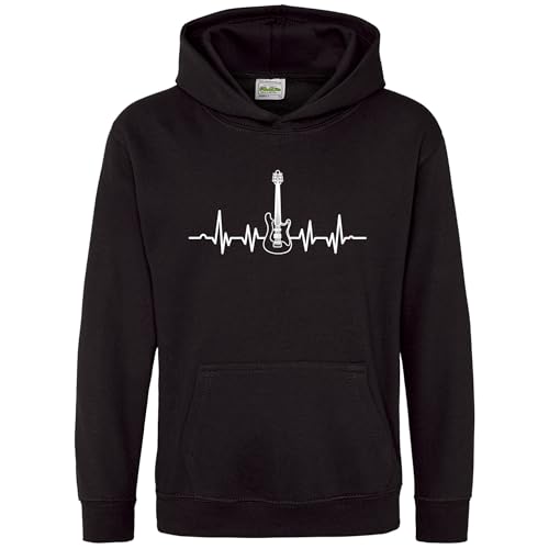 Purple Print House Electric Guitar Heartbeat Kids Hoodie Rock Music Boy Girl Musician Hoody, 9-11 Years, Black