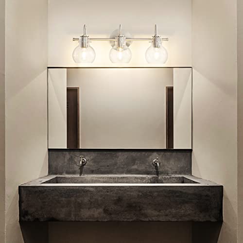 SOLFART Brushed Nickel Bathroom Light Fixtures Over Mirror Modern Glass Shade Vanity Lights Wall Lighting Sconce(3 Lights)