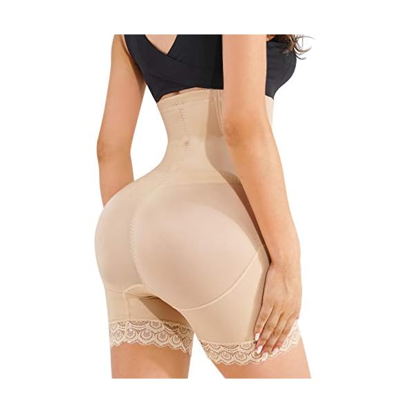 Nebility Waist Trainer for Women High Waist Tummy Control Panty Lace Butt Lifter Shapewear Slim Body Shaper Shorts (Medium, Beige)