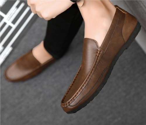 Mens Flat Heel Loafers Shoe Round Toe Vegan Leather Flexible Lightweight Party Outdoor Slip On2