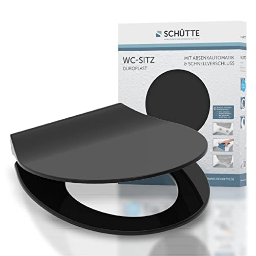 Schütte SLIM BLACK 82710, Abattant WC en Duroplast avec système d'abaissement automatique et fonction détachable, compatible avec la majorité des cuvettes WC, Noir