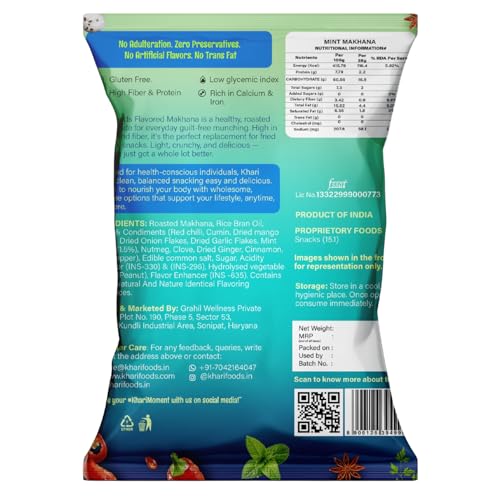Image of Khari Foods Premium Flavoured Makhana 25g, Crunchy & Roasted Makhana Pops, Protein Source, Fibre Rich, No Palm Oil, Gluten Free (Mint Pudina Pack 4)