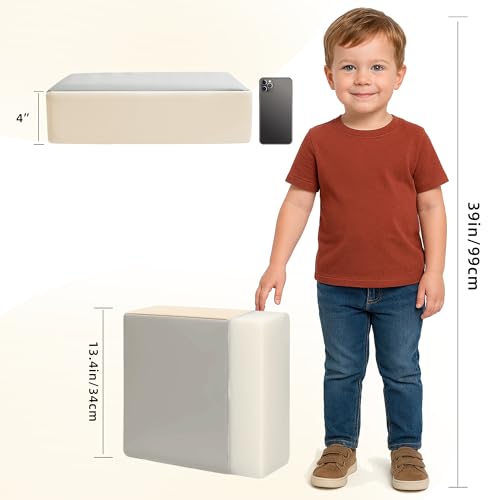 Image of Eiury Booster Seat for Kitchen Chair, Toddler Booster Seat for Dining Table, Waterproof PU Leather Kids Seat Cushion with Adjustable Straps, Non-Slip Bottom, Wipeable Seat Pad, Grey+White