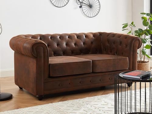 Chesterfield - Sofá de 2 plazas (Microfibra, Aspecto Envejecido)