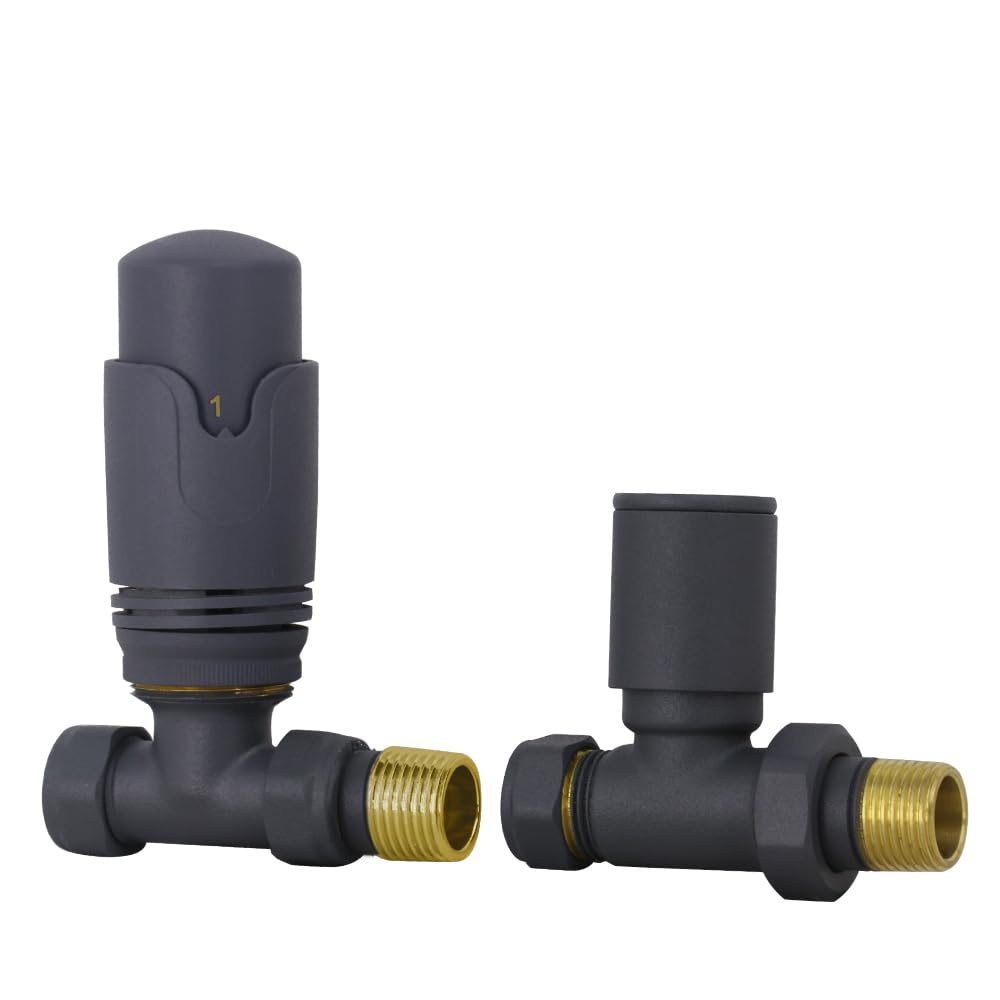 Nrg Anthracite Straight Thermostatic Radiator Valve With Manual Valve Central Heating Tap For Towel Rail Radiator